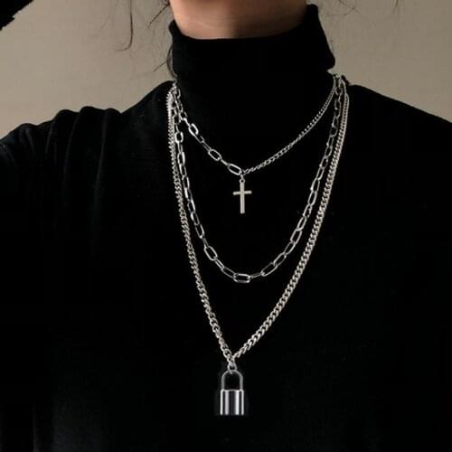 Punk Hip Hop Multilayer Stacking Flame Long Chain Fashion Pendant Necklace For Women Men Jewelry Gifts Party Accessories