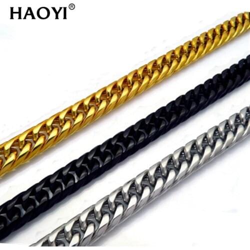 9/11mm Width Men Curb Chokers Cuban Necklace Chain Black Gold Tone Solid Metal