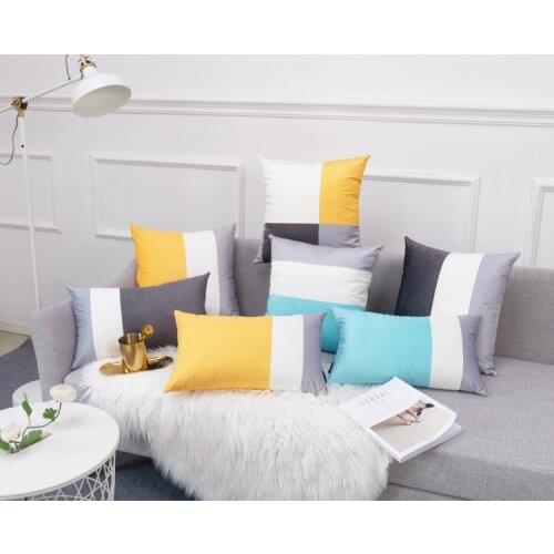 Soft velvet color-block cushion cover 30*50 45*45 yellow blue home decorative lumbar pillowcase sofa office car bed pillow cover