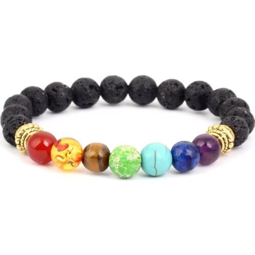 8mm Natural Lava Bead Charm Bracelet Tiger Eye Treatment Balance Chakra Tibetan Buddha Prayer Bracelet Ladies Men