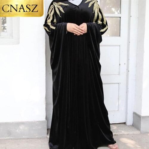 Latest Velvet Free Size Loose Front Open Design Islamic Clothing Muslim Women Dresses Dubai Abaya Middle East Arab Kimono Abaya