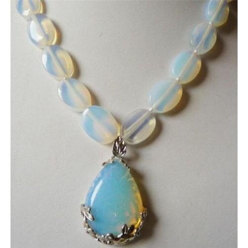 New Stunning 13x18mm White Moonstone & Opal Pendant Necklace 18"