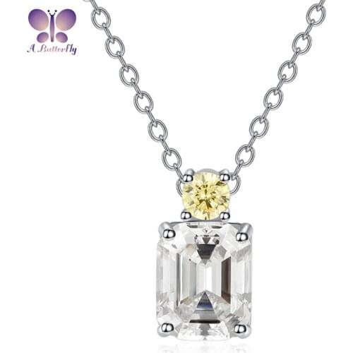925 Sterling Silver Clavicle Necklace High Carbon Simulation Diamond Emerald Cut 6x8mm Simple Fashion Necklace Pendant
