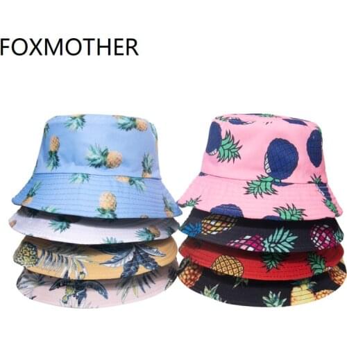 FOXMOTHER New Fashion White Black Pineapple Bucket Hats For Women Summer Fishing Hat