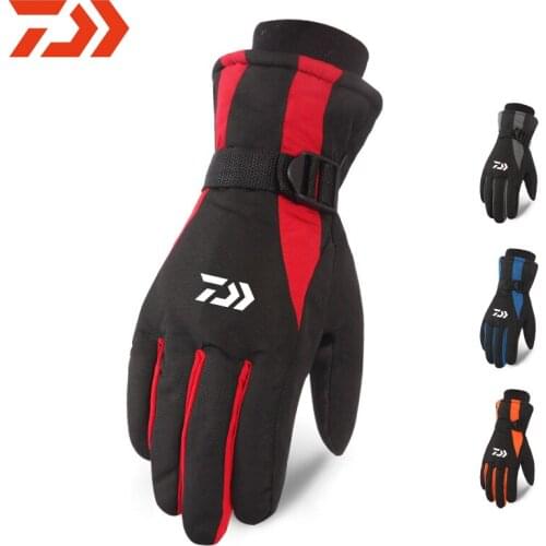 2020 Dawa New Mens Winter Fishing Waterproof Thermal Full Finger Outdoor Gloves Thick Plush Print Anti-Slip Ski Mittens