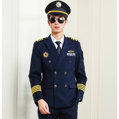 Pilot Uniform Captain Men Dark Blue Suits Security Guard Property Workwear Aeronautica Militare Pilot Avion Airline Costume