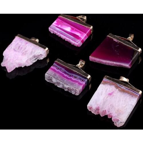 Natural Rose Red Striped Agates Pendants Irregular Crystal Charms Pendant For Making DIY Necklace Jewelry Accessories 38x45mm