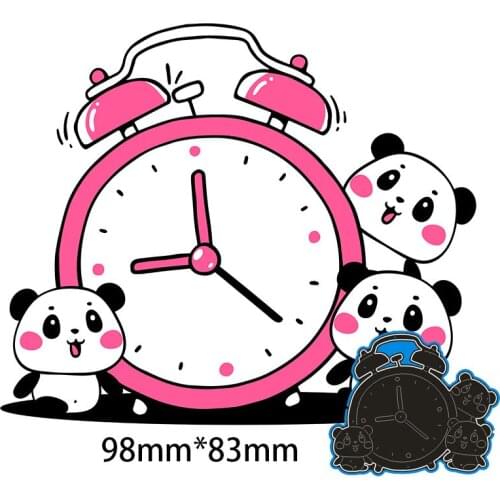 98*83mm PANDAS ALARM CLOCK Metal Cutting Dies and Stamps Stencil for DIY Scrapbooking Photo Album Embossing Paper Card