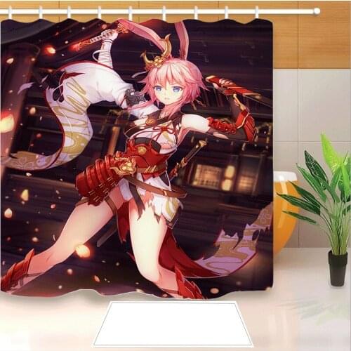 High Quality Anime Yae Sakura 3D Printed Shower Curtains Bath Products Bathroom Decor with Hooks Waterproof 05
