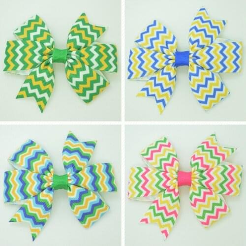 SUPWRF 3.1'' Striped Chevron pink kids hair accessories hair bow With Clip hair Ribbon headwear wholesale 20 PCS T0929