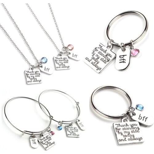 Wedding Gift for Best Friend, BFF of The Bride Gifts, Bridesmaid Necklace or Keychain or Bangle Bracelet, Thank You Gift