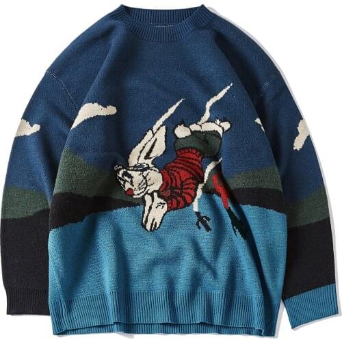 2020 Harajuku Oversize Sweater Pullover Men Color Block Knitted Sweater Hip Hop Streetwear Retro 2020 Autumn Winter Male Sweater