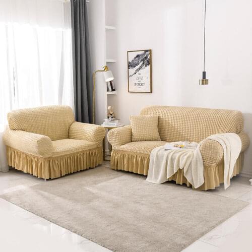 Solid Seersucker Sofa Cover Slipcovers Stretch Sofa Covers for Living Room Elastic Couch Chair Cover Sofa Towel 1/2/3/4-seater