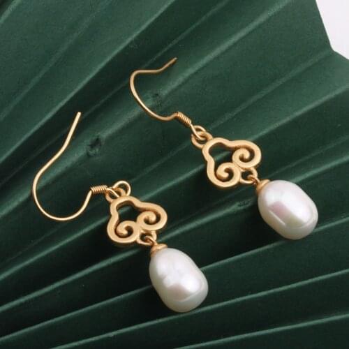 UBESTNICE Handmade All 925 Silver Sterling Drop Earrings Vintage Gold Filled For Women Freshwater Pearls 7mm Simple Fine Jewelry