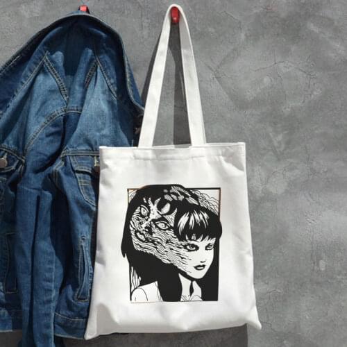 Tomie Japanese Anime Women Bags Harajuku Gothic Canvas Bag Casual Teacher Gift Bag Horror Cartoon Large Capacity Shopper Bag