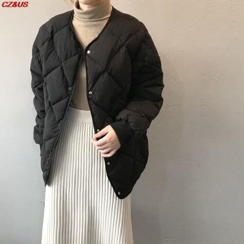 2021 autumn Winter Korean Fashion Round Collar Thick Bread Jacket Womens Short Coat Women Loose Pure Color Rhomb Cotton Coat