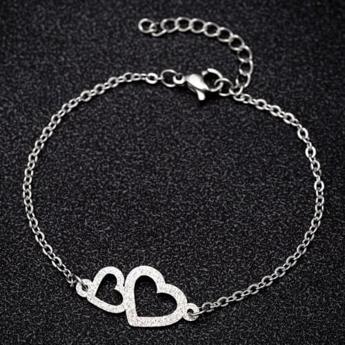 Jisensp New Adjustable Double Heart Charm Bracelets Bangles for Women Pulseiras Boho Jewelry Hollow Friendship Bracelet Gift