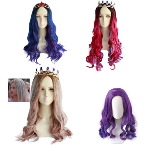 Women Descendants 3 Audrey Mal Cosplay Wig Princess Long Curly Cosplay Wigs Synthetic Hair With Crown Headband Cosplay Costume