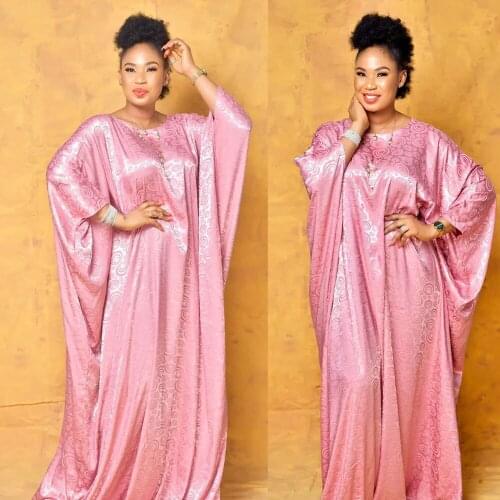 Women Batwing Sleeve Round Neck Plus Size Dress 2020 African Ladies Solid Print Party Casual Maxi Dresses with Sashes