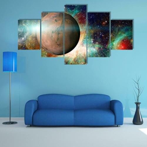 Solar System The Mars Planet 5 Panel Canvas Picture Print Wall Art Canvas Painting Wall Decor for Living Room Poster No Framed