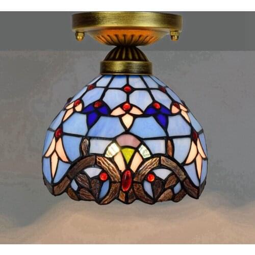 8-Inch 20cm Tiffany Colored Glass Corridor Balcony Small Ceiling Light Blue Baroque Light