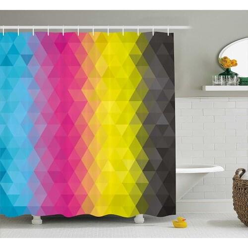 Abstract Shower Curtain Colorful Geometric Vertical Pattern Artistic Modern Mosaic Illustration Bathroom Waterproof Curtains