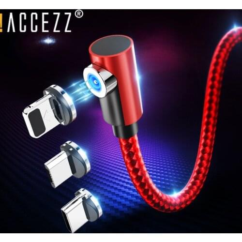 !ACCEZZ USB Magnetic Charging Cable Lighting For iPhone XS MAX XR Micro USB Type C For Xiaomi Samsung S9 S8 Elbow Magnet Cables