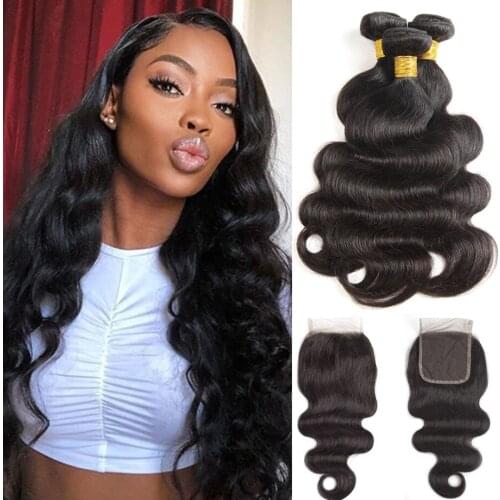Brazilian Hair Body Wave Bundles With Closure Human Hair Extension Weave Loose Wave Bundles Lace Closure With Bundles 3 Bundles