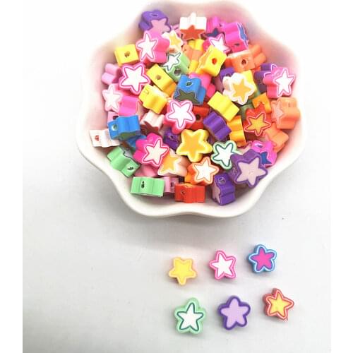 30pcs 10mm Five-pointed Star Pattern Beads Polymer Clay Spacer Loose Beads for Jewelry Making DIY Bracelets Accessories #06