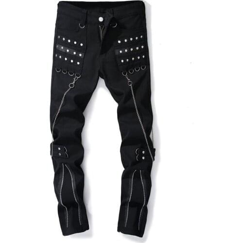 Cheap jeans men biker Multiple zipper jeans men trousers Hanging chain pants Big horn masculino motorcycle fashion designer