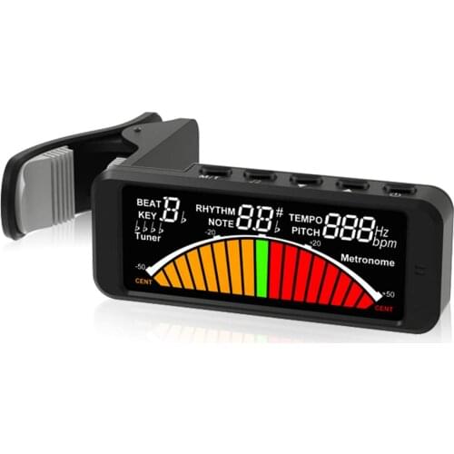 Guitar Tuner Chromatic Digital Electric Tuner Metronome Sound Generator with 360 Degree Rotating Clamp Suitable for Guitar