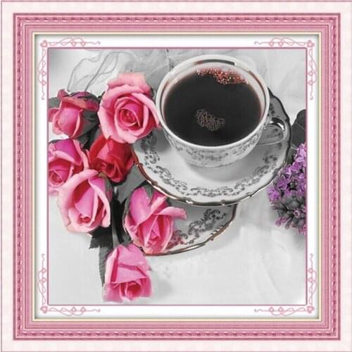 2018 Hot Sale Diamond Painting Flowers And Coffee Embroidery Very Beautiful Elegant Cross Stitch Mosaic Punto De Cruz Charming