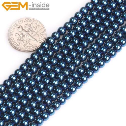 Gem-inside 4mm-14mm Blue Metallic Coated Round Magnetic Hematite Beads For Jewelry Making Strand 15"