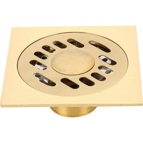 Brass Square Floor Drain Shower Bathroom Sink Drain 4X4 Inch Anti-Odor Copper Floor Drain for Kitchen Toilet Household