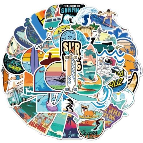 10/30/50Pcs/Set Summer Surfing Stickers Beach Travel Surf Sticker Waterproof DIY Surfboard Luggage Bicycle WaterDecal Sticker