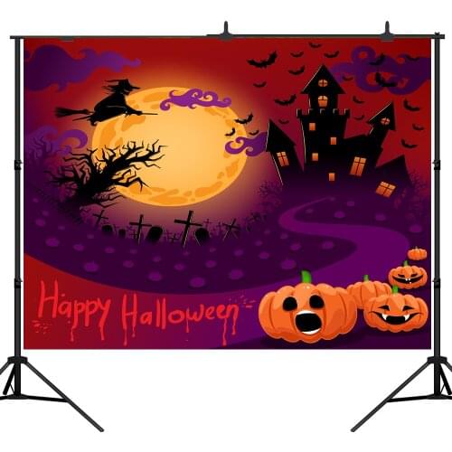 Lyavshi Halloween Photography Backdrop pumpkin Castle Witch Bat Horrible Party Background Photo Studio Booth Photographer Props