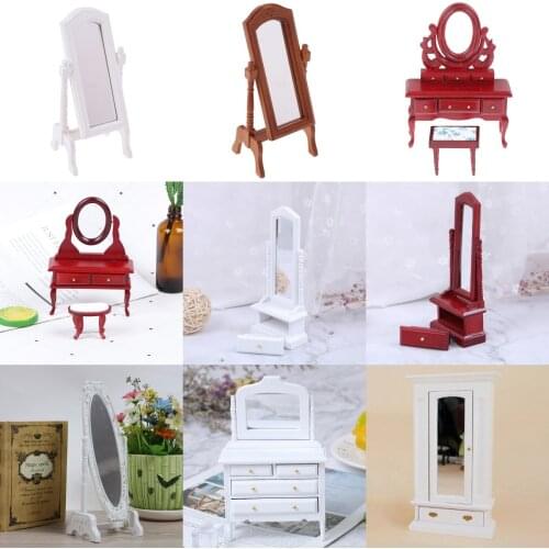 Mini Doll Furniture Miniature Dollhouse Bedroom Dresser Desk Mirror Play Model Accessories Toys for Children Christmas