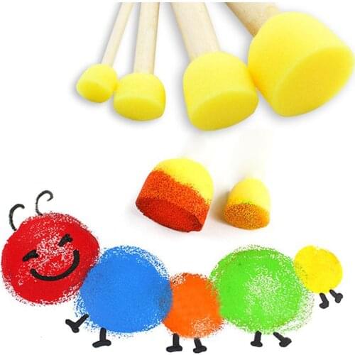 20pcs/Set Round Sponges Brush Set Stencil Sponge Brushes DIY Painting Sponges Children Drawing Craft Brushes with Wood Handle