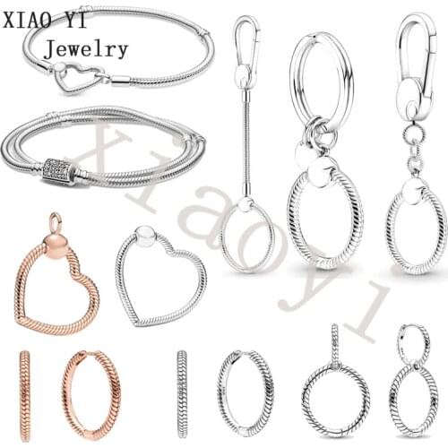 XIAOYI 2021 NEW autumn s925 Heart Closure Snake Chain Bracelet with middle ring double ring earrings high quality female gift