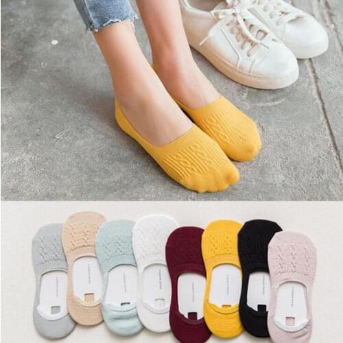 New Lady Casual Breathable Ankle Boat Socks Girls Fashion Invisible Socks Non-slip Cotton Socks Women Low Cut Candy Color 5 Pair
