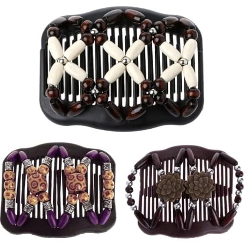 New Easy Magic Wood Beads Double Hair Comb Clip Stretchy Women Hair Accessories