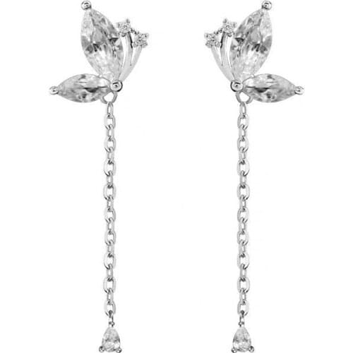 New 925 sterling silver Prevent Allergy Drop Earrings for Women Butterfly Crystal Long Tassel Statement Earring Jewelry