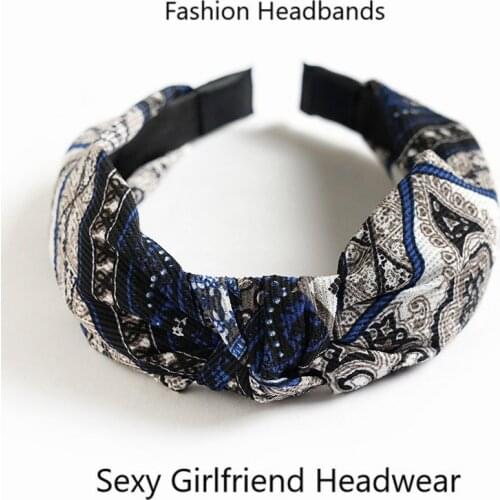 Retro Elegant Knotted Headband Plaid Print Cross Knot Lily Dots Hairband Bezel New Lattice Hair Hoop for Women Hair Accessories