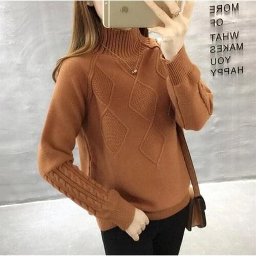 Autumn winter Turtleneck Sweater Womens Long Sleeve Knitted Sweaters Yellow khaki Casual Loose Warm Pullovers Female Clothes