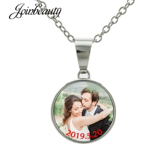 JOINBEAUTY Charms Custom Photo Name/Date 18mm Snap Button Pendant Necklace Wedding Souvenir Gift Party Jewelry NA01