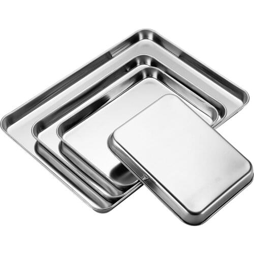 Stainless Steel Rectanglar Shallow Plate Bakeware Fruit Bread Pans Steamed Dish Baking Plates Restaurant Trays Kitchen Supplies