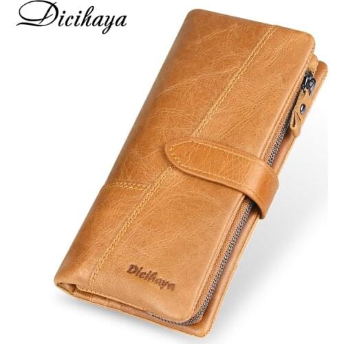 DICIHAYA Luxury Brand 100% Genuine Cowhide Leather Vintage Wallet Male Wallet Men Long Clutch Bag with Coin Purse Zipper Pocket