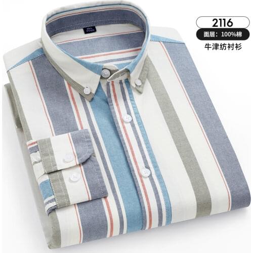 Pure Cotton Oxford Striped Plaid Shirt New Arrival Business Casual Easy To Take Care Longsleeve Shirt for Men Button Up Shirt