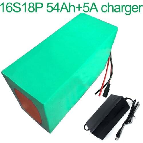 With 5A charger 60V 54Ah 16S18P 18650 Li-ion Battery electric two Three wheeled motorcycle bicycle ebike 315*180*140mm