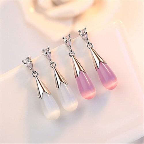 1 Pair Womens Elegant Water Drop Shape Opal Inlaid AAA Zircon Ear Stud Earrings Ladies Fashion Jewelry E0576